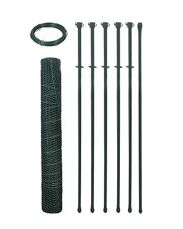 Arvotec Hasendraht/Hühnerdraht Set 6-Eck Geflecht, grün, H:1000mm,10m,25x25x0,95 - inkl. Pfosten & Spanndraht