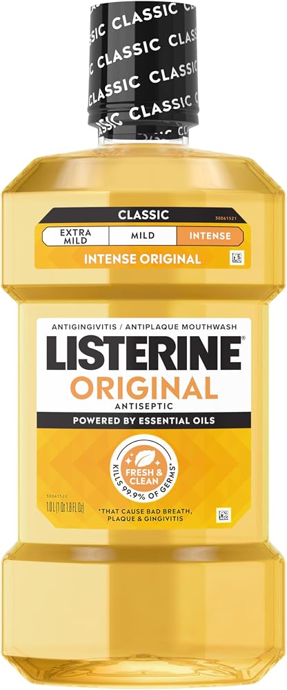 Listerine Original Antiseptic Mouthwash, Intense Original, 33.8 fl. oz/1 L | Kills 99.9% of Germs That Cause Bad Breath, Plaq