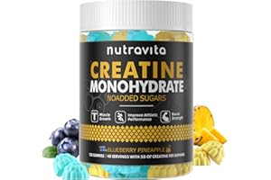 Nutravita Creatine Monohydrate Gummies for Men & Women-5g of Creatine Monohydrate per Serving - Sugar Free,Vegan,Blueberry Pineapple Flavor, 120 Count