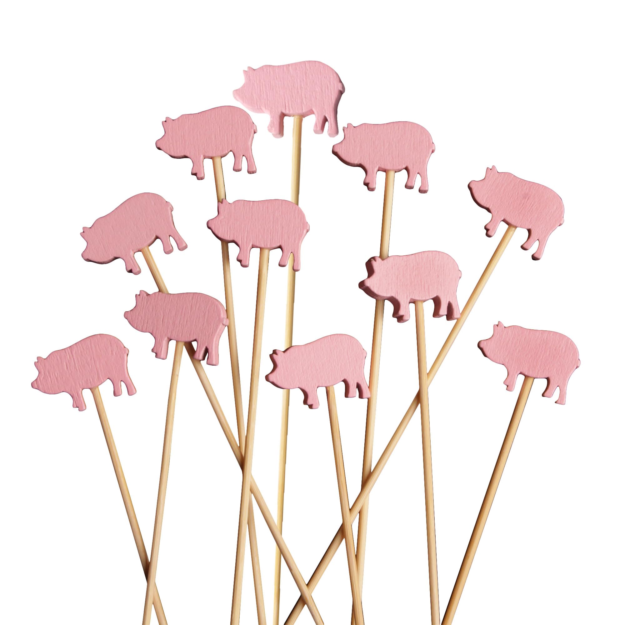BambooMN 5.9" Pink Pig Fancy Cocktail Appetisers Bamboo Toothpick Picks Stirrer Sticks for Fruit Party, Charcuterie Accessories and Drinks, 300 Pieces