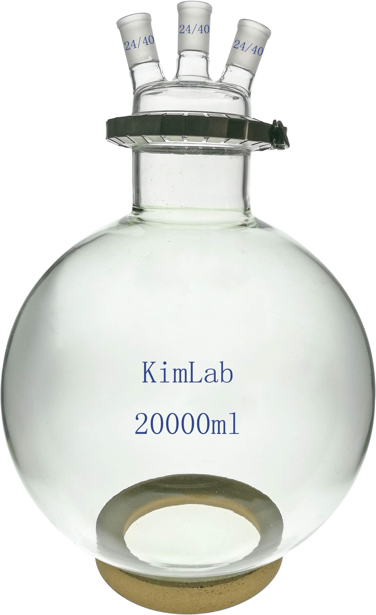 KimLab REA-0029 20000ml/20L 3-Neck Round Reaction Kettle Flask Open Cover with Clamp & Cork Stands