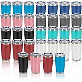 IEOVIEE 32 Pack, 20oz Stainless Steel Bulk Tumblers with Lids and Straws, Double Wall Insulated Travel Coffee Mug, Durable Powder Coated Tumbler Bulk Cup for Cold and Hot Drinks(Mixed color)