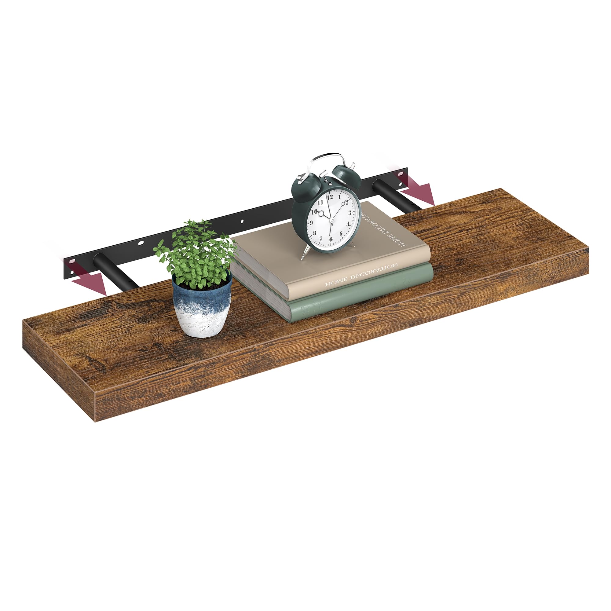 VASAGLE Wall Shelf, Floating Shelf, Hanging Shelf, for Books, Photos, Decoration, 80 x 20 x 3.8 cm, MDF for Living Room, Kitchen, Entrance, Bedroom, Bathroom, Rustic Brown LWS28BX