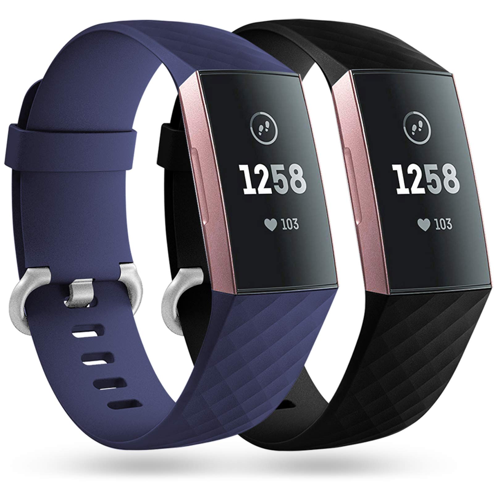 Faliogo 2 Pack Replacement Bands Compatible with Fitbit Charge 3 Bracelet/Fitbit Charge 4 Bracelet, Classic Sport Bands for Women Men Small, Black/Blue