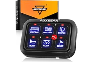 Auxbeam 6 Gang Switch Panel BC60 Universal Circuit Control Relay System Automatic Dimmable LED Switch Pod Touch Control Panel Switch Box for Car Truck Pickup Boat UTV SUV - Blue, 2 Years Warranty