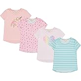 BTween Girls 4-Piece Summer Tops | Fashionable Short Sleeve T-Shirt | Casual Daily Shirt for Kids - Assorted Colors