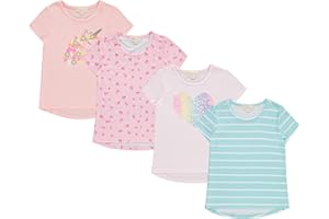 BTween Girls 4-Piece Summer Tops | Fashionable Short Sleeve T-Shirt | Casual Daily Shirt for Kids - Assorted Colors
