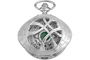 Whodoit Mens Quartz Pocket Watch Green Eyes Round Case Shape Pendant Necklace Pocket Watch