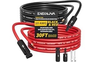 ENERNOVA 30 Feet 10AWG Solar Cable with Female and Male Connector with Extra Free Pair of Connectors, Solar Panel Extension Cable 10 awg Solar Wire (30FT Red + 30FT Black)