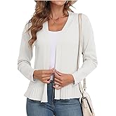GRECERELLE Women Lightweight Casual Long Sleeves Cropped Cardigan Open Front Peplum Knit Sweater Outwear