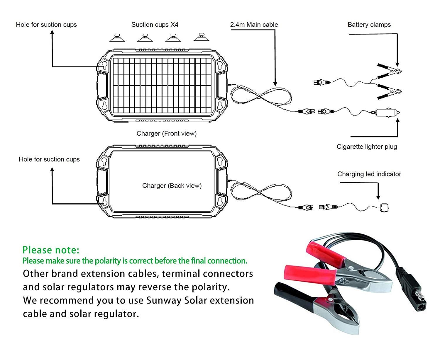 Sunway Solar Car Battery Trickle Charger & Maintainer 12Volt 8W Solar Panel Power Charger kit Portable Waterproof for Automotive RV Marine Boat Truck Motorcycle Trailer Tractor Powersports Snowmobile