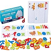 Spell Learning Toys - See &amp; Spell Matching Letter Game for Preschool | 52 Wooden Letters &amp; 56 Daily Words, Preschool Learning Activities Toys - Idea Birthday Gifts for Boys Girls Age 3-6
