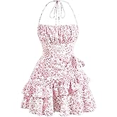 Floerns Women's Floral Halter Ruffle Tiered Cute Summer Mini Dress Milkmaid Vacation Sundress