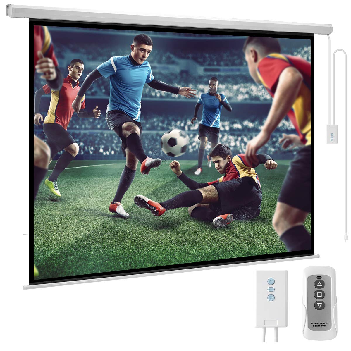 YODOLLA 120inch Motorized Projection Screen, 4:3 4K 3D HD Electric Projector Screen, Wall/Ceiling Mounted White Projection Screen with Two Remote Controls for Indoor & Outdoor Use