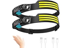 DAWINSIE LED Headlamp Rechargeable (2 PCS), 230° Wide Beam Head Lamp with Motion Sensor, Waterproof Head Light Flashlight for Hiking, Running, Repairing, Fishing Cycling (Black 4)