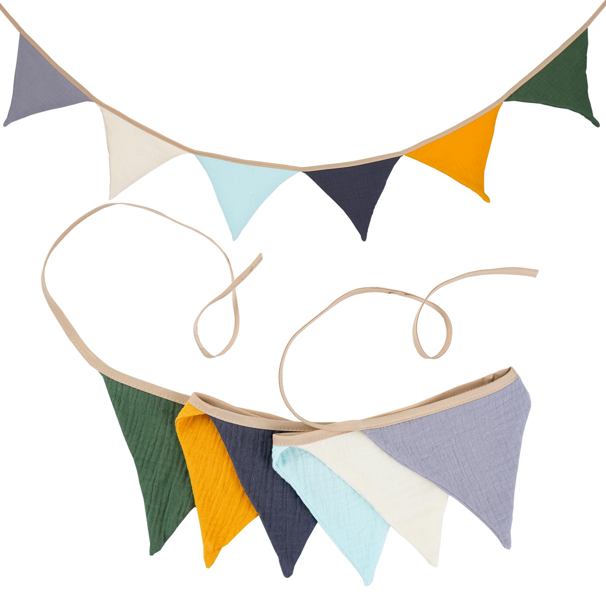 G2PLUS Muslin Fabric Bunting for Nursery: 6PCS Double Side Cloth Triangle Banner, Colorful Cotton Bunting Banner for Baby Room, Nursery, Baby Shower Decor, 1.9m