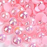 Dowarm 1000 Pieces Flatback Half Pearls, 4mm 6mm 8mm 10mm 12mm 14mm, Mix Size Flat Backed Round Half Pearls Beads for Crafts Jewelry, Loose Beads Gem (Pink AB)