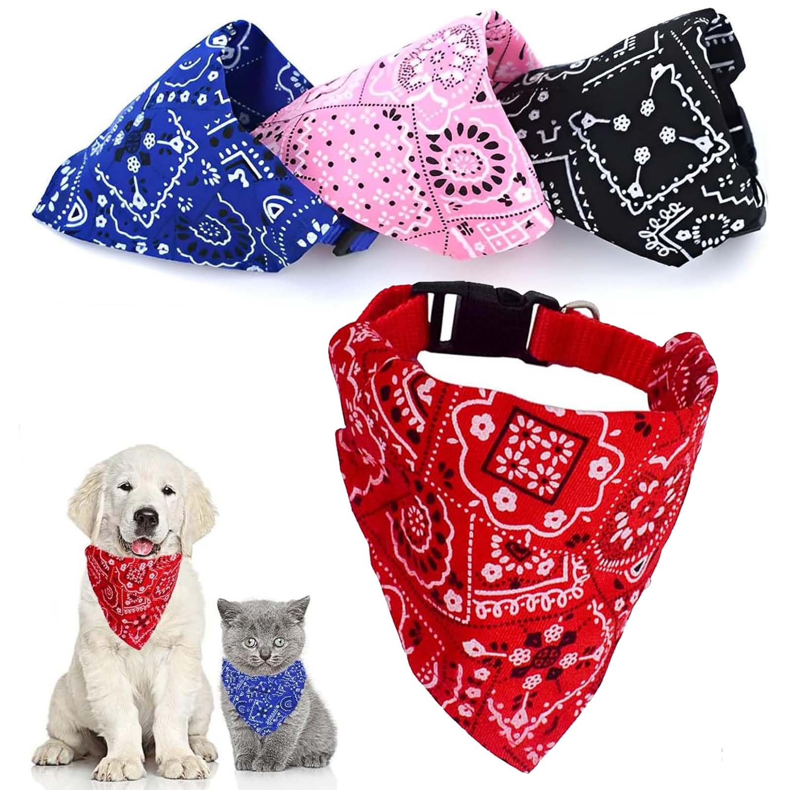 4 Packs Dog Bandana, Puppy Bandana Washable Bandanas for Dogs, Dog Neckerchief Adjustable Bandana for Dogs and Cats for Small Medium Pets