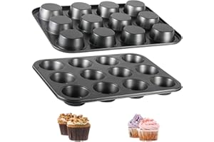 TAOUNOA Muffin Tin, 12-Well Nonstick Cupcake Pan Set of 2, Heavy Duty Steel Muffin Pan
