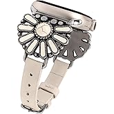 W-RARA Leather Band Compatible with Apple Watch Band Women 38/40/41/42/44/45/46/49mm, Boho Western Vintage Turquoise Ethnic Antique Style Strap for iWatch Series Ultra 2 SE 11 10 9 8 7 6 5 4 3 2 1