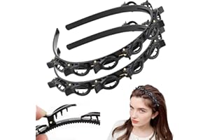 Headband with Clips 2 Pcs Bangs Hairstyle Hairpin Headband with 8 Clips Each, Multi Layer Toothed Braid Tool for Easy DIY Hai