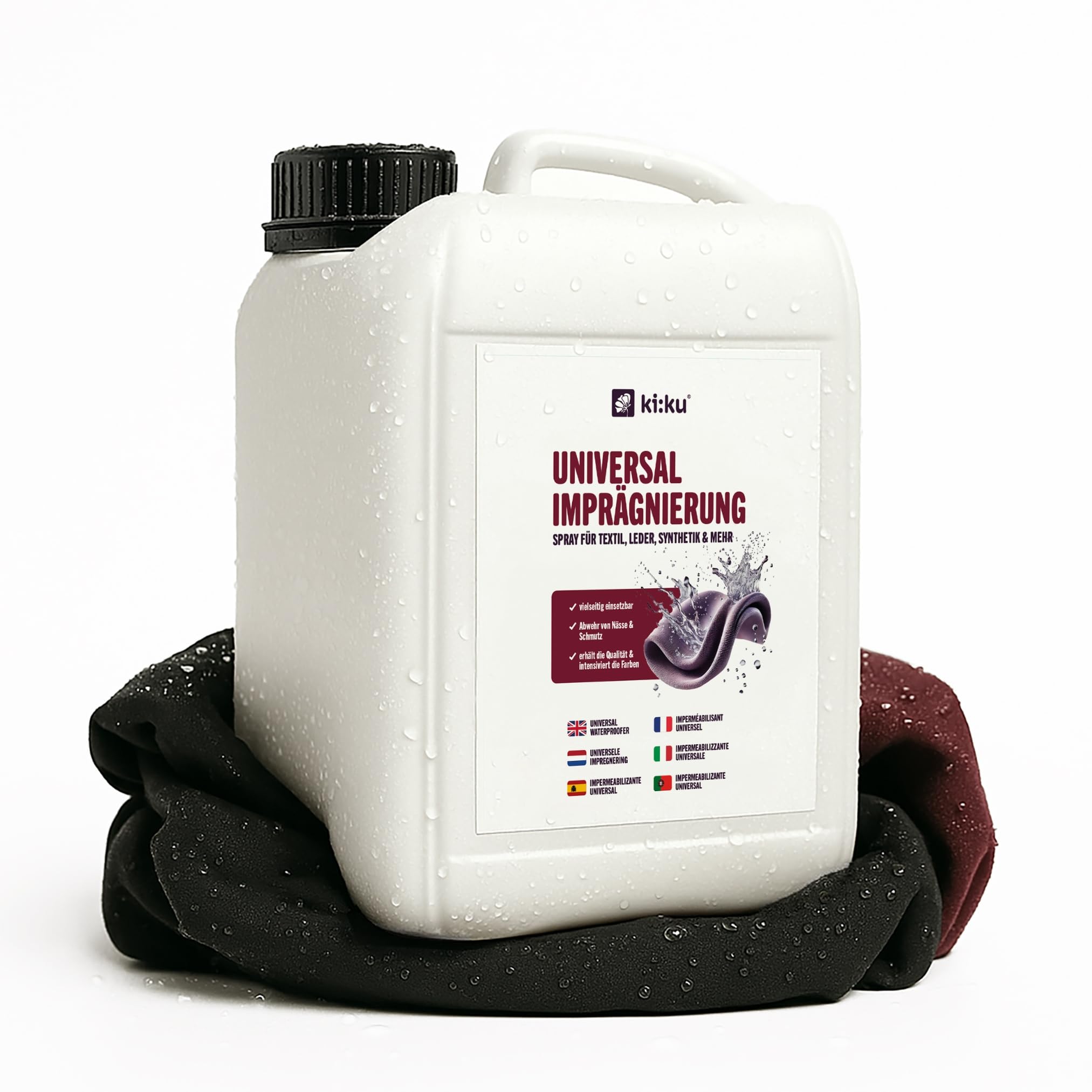 ki:ku Universal Imprägnierung | Imprägnierspray Schuhe, Jacke, Gore-Tex, Zelt, Wildleder, Polster | wasserabweisend atmungsaktiv Fleckenschutz (2,5 l)