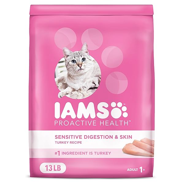 IAMS PROACTIVE HEALTH ADULT SENSITIVE DIGESTION & SKIN DRY CAT FOOD WITH TURKEY, 13 LB. BAG
