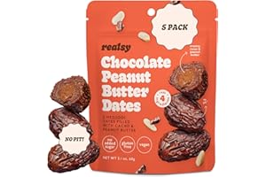 Realsy Pitted & Stuffed Medjool Dates, Organic Dates with No Sugar Added, Gluten-Free, Vegan, Good Source of Fiber, Low Glycemic Index, All Natural Healthy Snack (Peanut Butter Chocolate 5 pack)