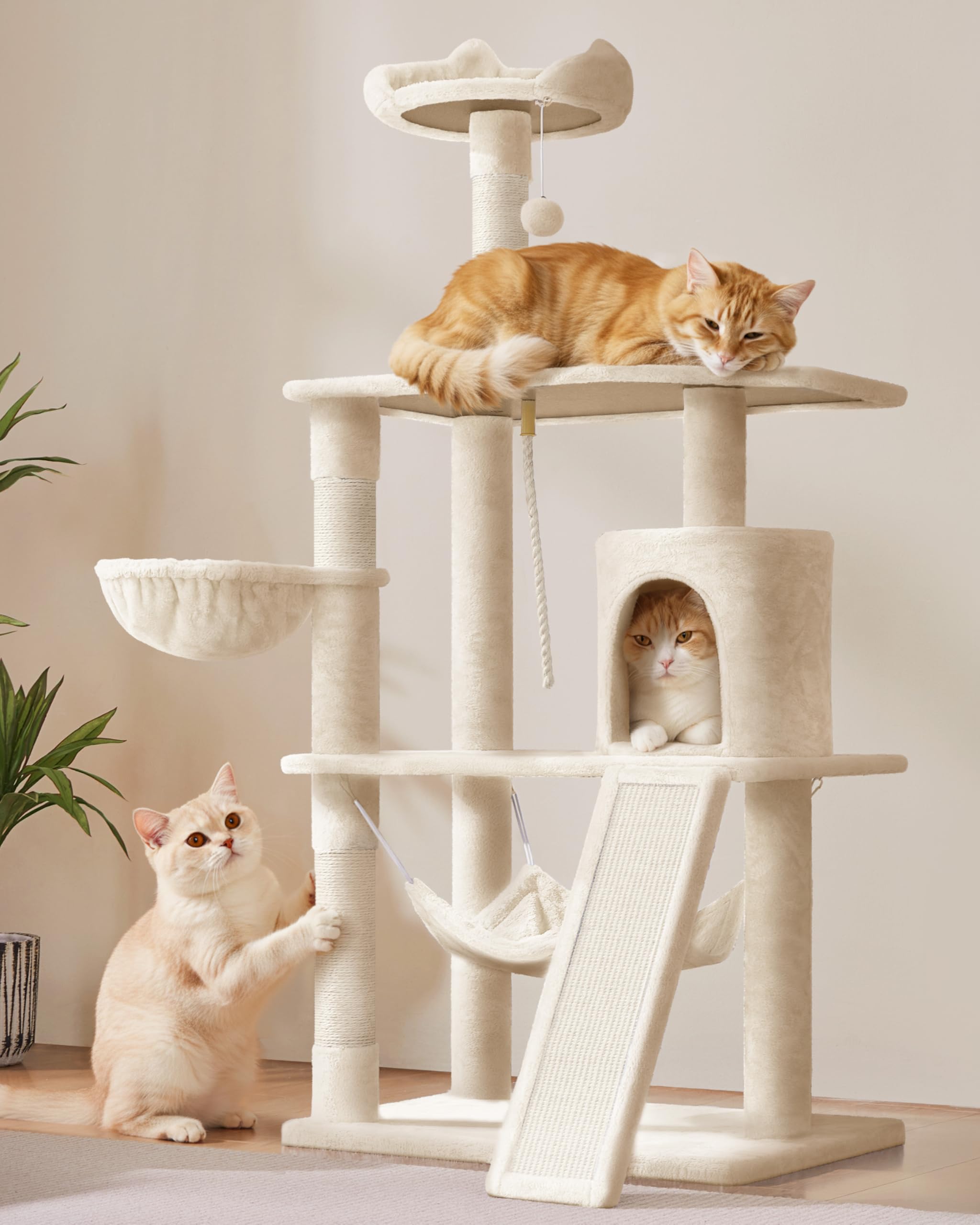 Yaheetech 63.5in Extra Large Cat Tree Condo with Sisal-Covered Scratching Post Plush Perch Hammock, Cat Tower Activity Center Kitten Furniture Play House Image