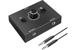 ZUZONG 3.5mm Audio Switcher, 2 Input 1 Output / 1 Input 2 Output Audio Splitter Switcher, Audio Switcher Box, One-Key Mute Button, No External Power Required