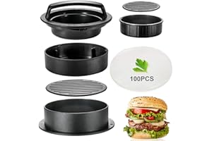 TAOUNOA Burger Press Patty Maker, 3 in 1 Hamburger Press Patty Maker, Burger Mold with 100Pcs Wax Patty Paper, Slider Press Stuffed Burger patty maker Perfect Shape Patties for Grilling and Cooking