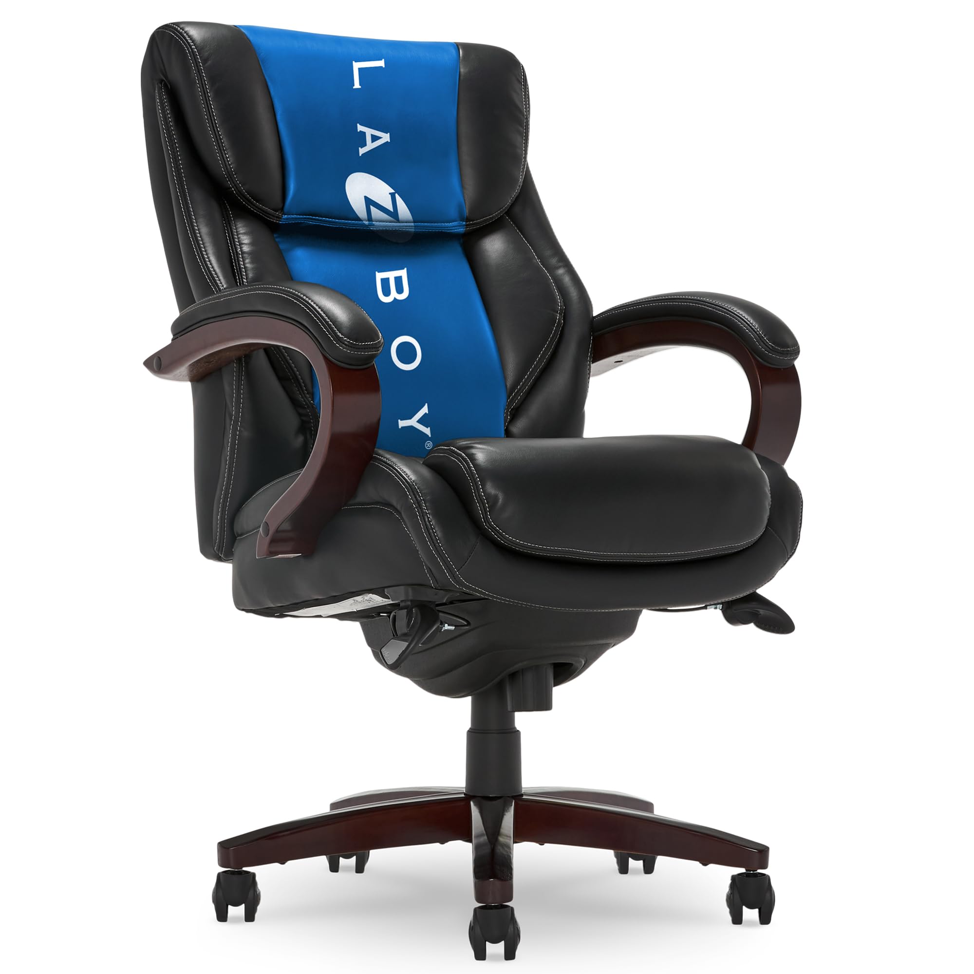 Photo 1 of ***MAYBE PARTS ONLY***
La-Z-Boy Bellamy Executive Office Chair with Memory Foam Cushions, Real Wood Arms and Swivel Base, Waterfall Seat Edge, Faux Bonded Leather, Black