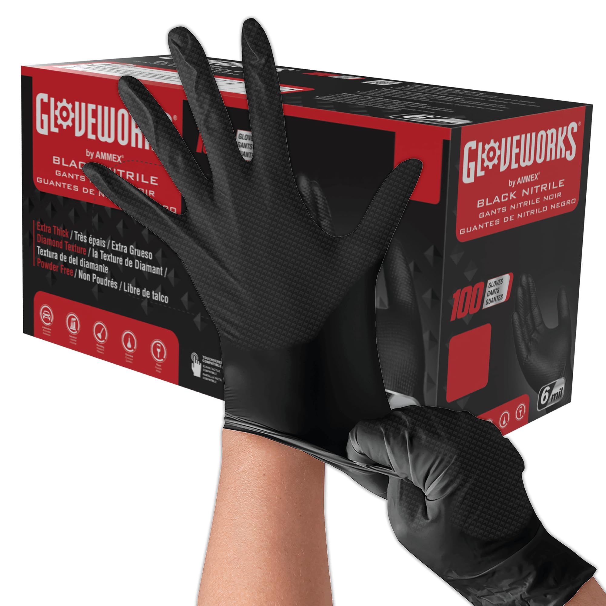 GLOVEWORKS HD Industrial Black Nitrile Gloves with Raised Diamond