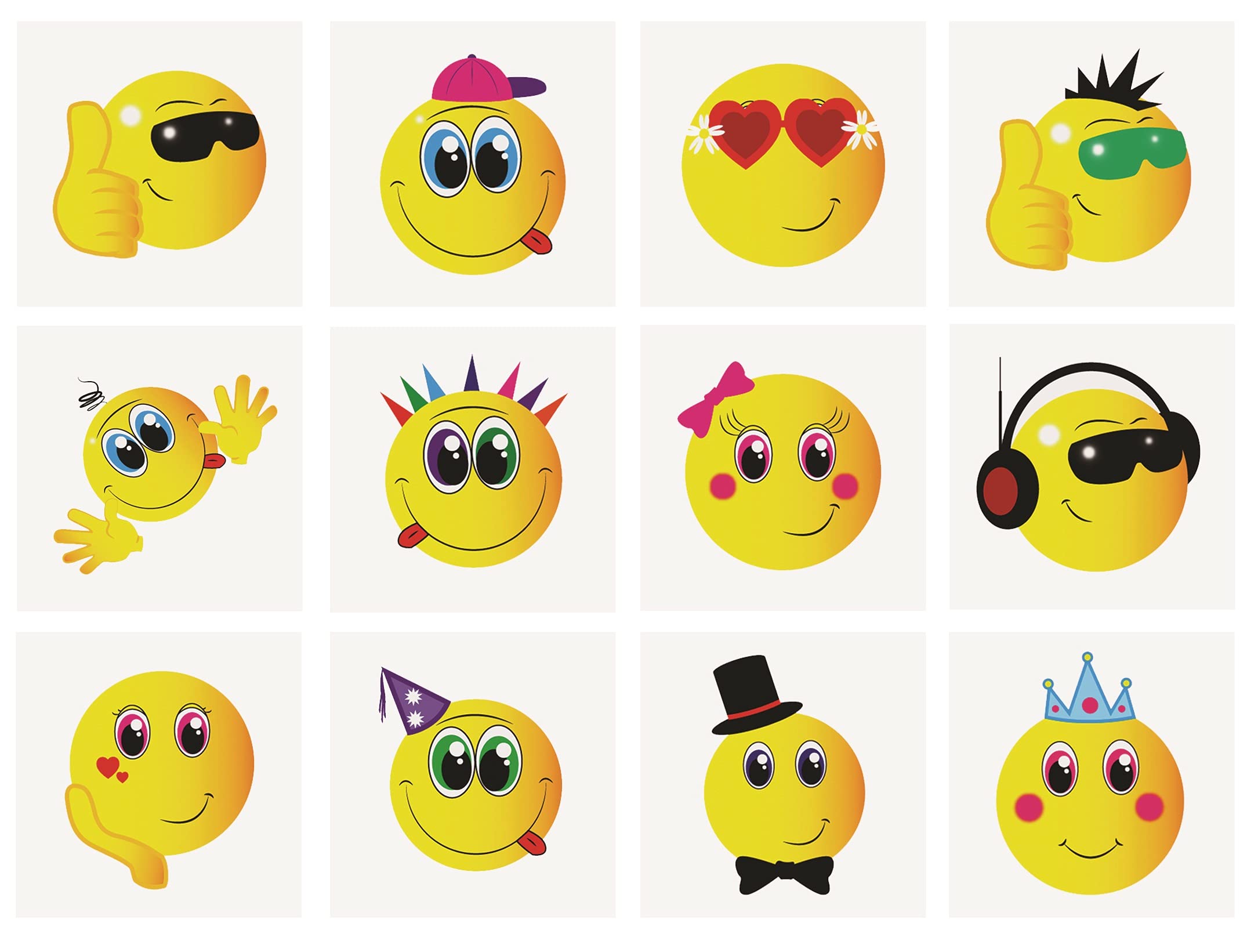 12 Mini Smiley Face Temporary Tattoos Boys Girls Party Bag & Stocking Fillers by Party Accessories