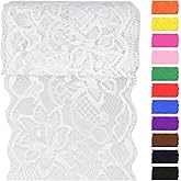 Swpeet 5 Yard by 3.15" Wide White Lace Fabric Stretch Elastic, Trim Lace Ribbon, Elastic Sewing Trim Ribbon for Garment, Head