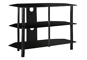 Monarch Specialties Black Metal TV Stand with Tempered Black Glass, 36-Inch