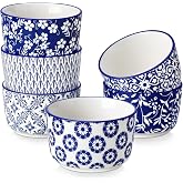 vancasso 6 Oz Ramekins Set of 6, Small Porcelain Creme Brulee Souffle Cups | Oven Microwave Dishwasher Safe, Vintage Floral, for Creme Brulee, Custard, Dipping Sauce, Charcuterie, Selene Series