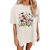 Oversized Tshirts for Women Wildflower Graphic Tees Summer Short Sleeve Casual Loose Fit Tee Tops
