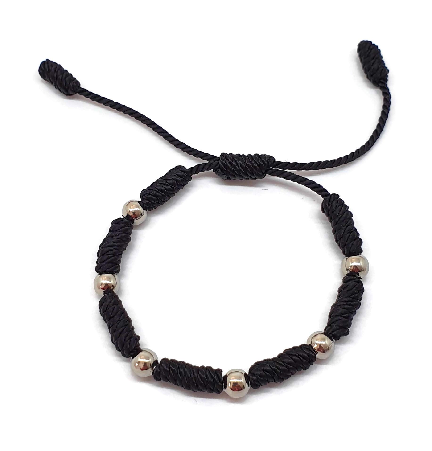 MYSTIC JEWELS By Dalia - Kabbalah Bracelet - 7 Knots Red Thread with Balls - Unisex - Adjustable - Evil Eye Protection, Good Luck Black