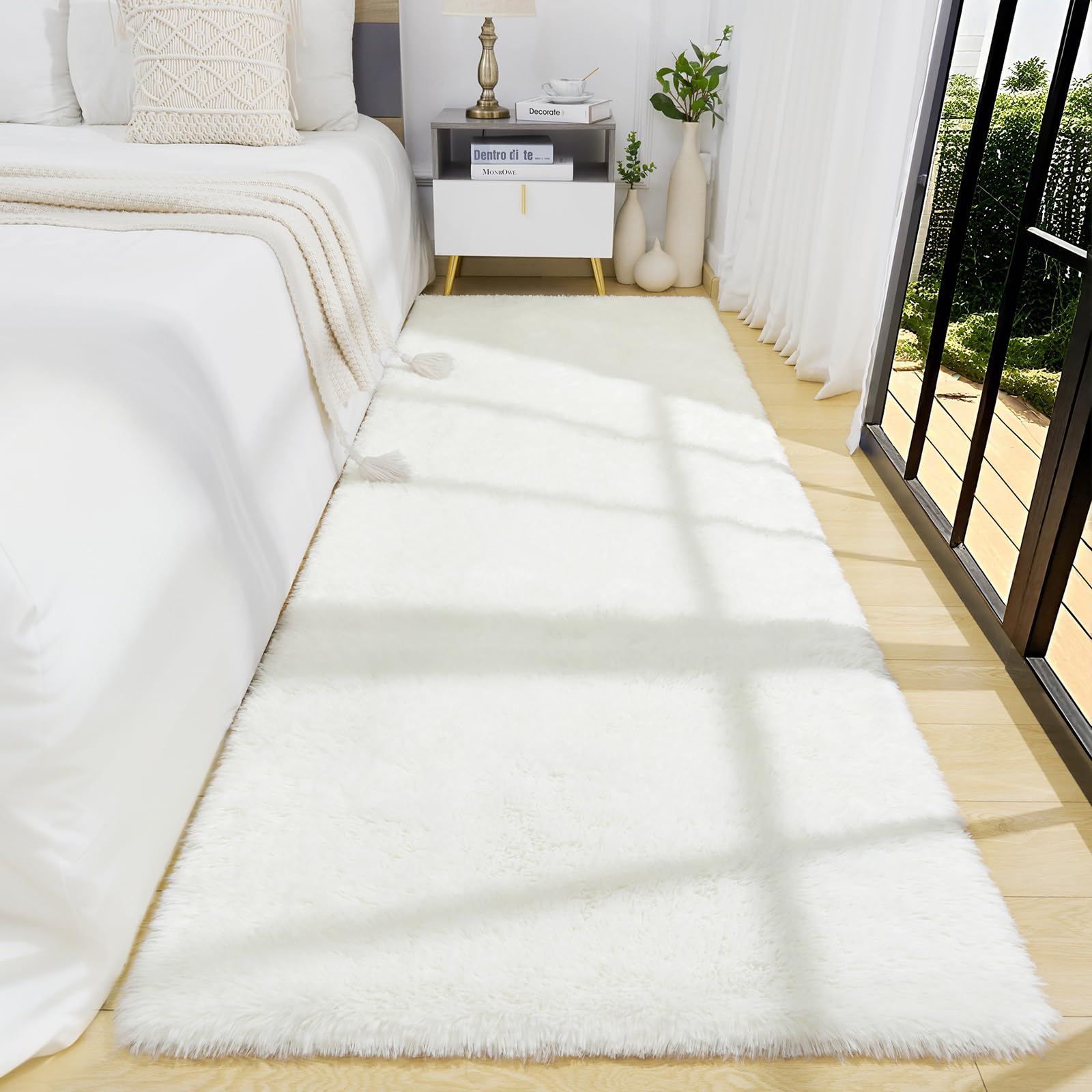 Photo 1 of BENRON Soft Runner Rugs for Bedroom 2.6x8, Washable Long Runners for Hallway Entryway Kitchen Dorm, Fluffy Throw Rug for Kids Girls Room Decor Photo Prop, Cream White