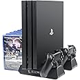 PS4 Vertical Stand, Megadream 12pcs Discs Storage Game Tower, Dual Controller Charging Dock Station, 3 Fans Cooler Cooling Stand with USB Expansion Hub for Sony Playstation PS4, PS4 Slim, PS4 Pro