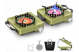 MoKo Propane Camping Stove 2 Burner, 36,000 BTU Infrared & Open Flame Hybrid, Windproof Folding Portable Outdoor Gas Cooking 