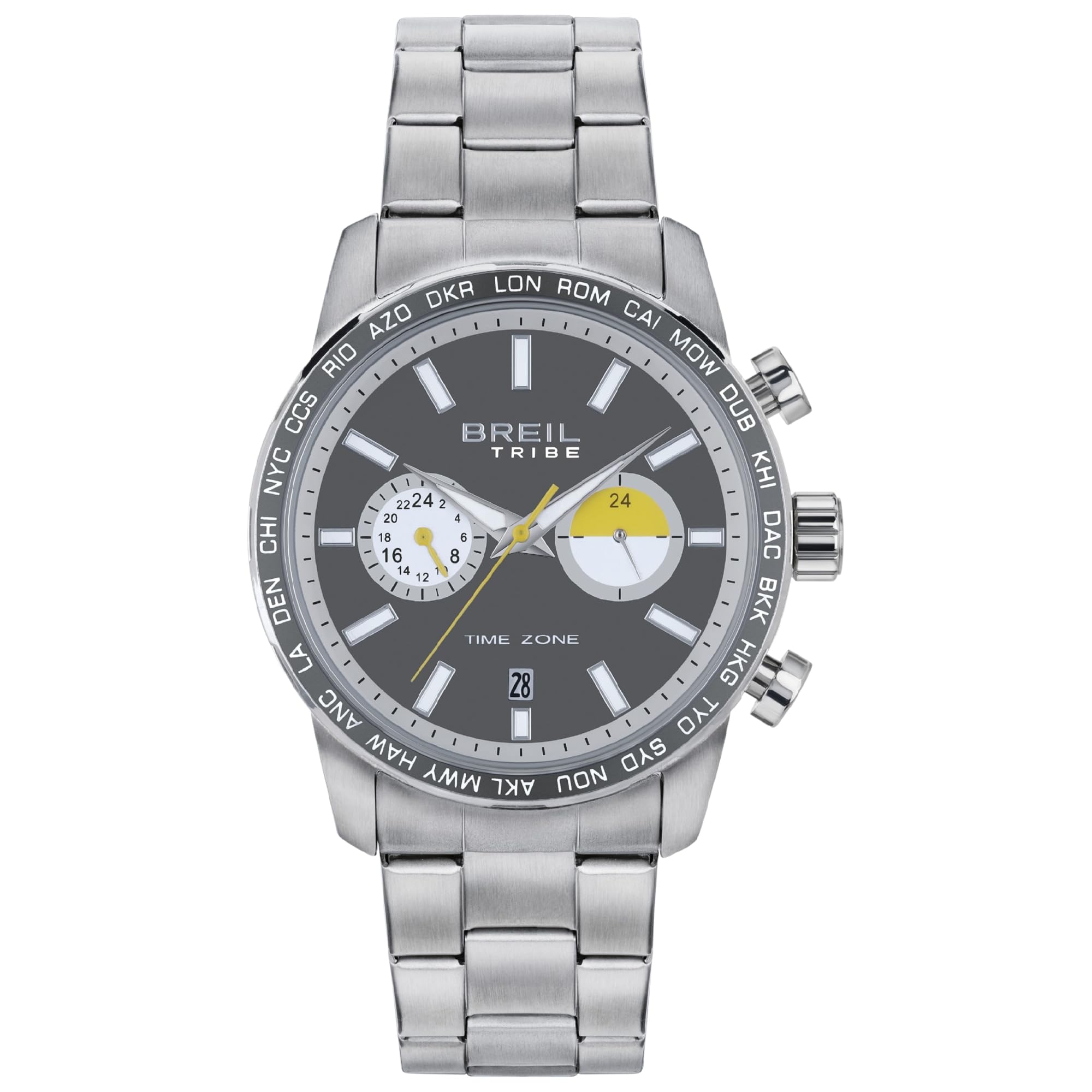 BREIL, Men's Watch from The Zone Collection, Men's Chronograph with Two Dials and Steel Bezel, VD31 Dual Time Movement, Water Resistant up to 5 ATM, Multicoloured, One Size, Bracelet