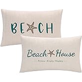 ULOVE LOVE YOURSELF Beach House Decor Throw Pillow Cover with Starfish Cushion Covers Summer Holiday Beach Decorative Lumber Pillowcases 12x20 inch,Set of 2