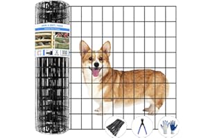 GILPWA Welded Wire Fence, 25ft(L) x 24inch(H) Garden Fence for Dog, 2 Inch x 3 Inch 16GA Fencing for Chicken, PVC Coated Anti-Rust Roll Metal Wire Mesh Fence for Yard Vegetable, Black