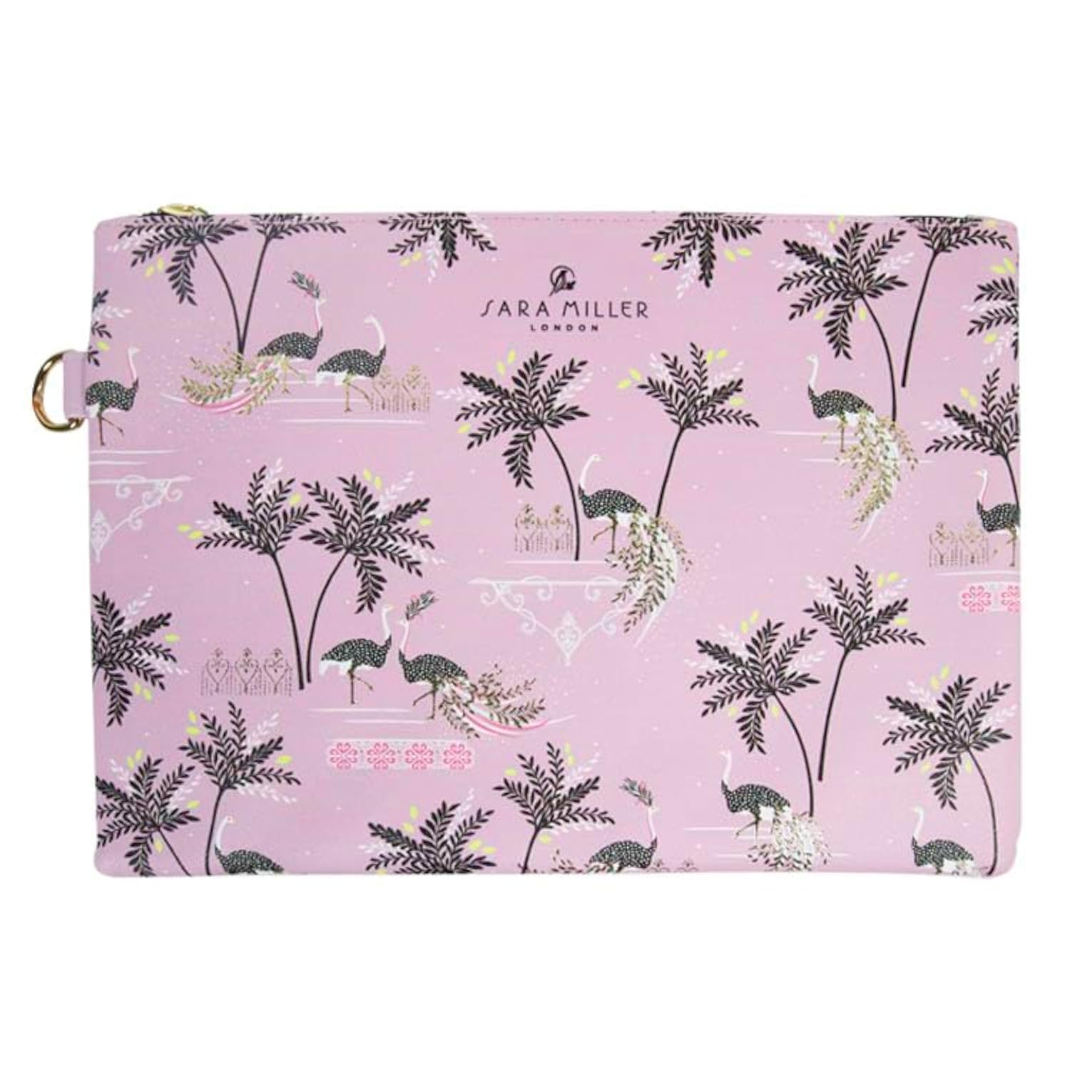 Sara Miller Savannah Large Cosmetic Bag Travel Pouch with Gold Foil Detail – Elegant Zip Makeup Case