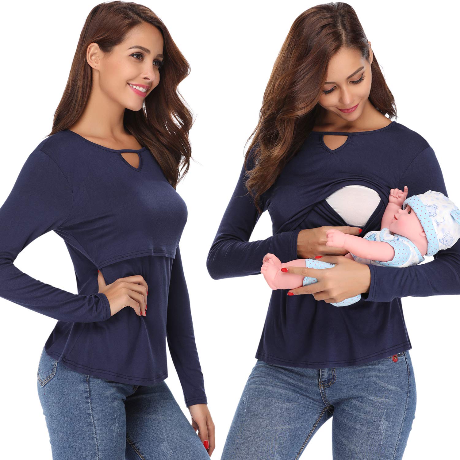 Abollria Women\'s Maternity Tee Long Sleeve Soft Easy Breastfeeding Tops Shirts