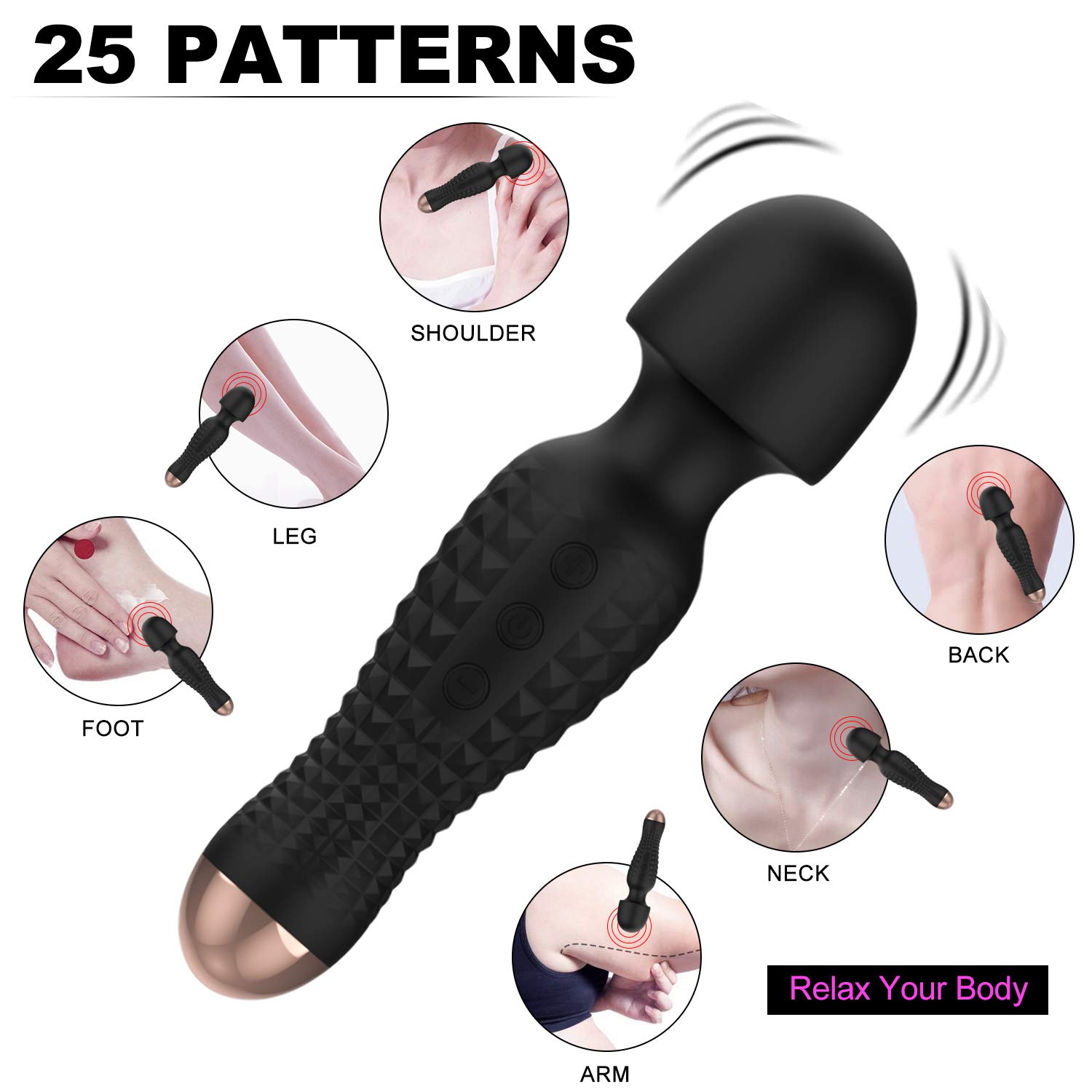 Personal Therapeutic Massage Wands, Handheld Cordless Massage Wand Rechargeable with 12 Powerful Vibration Modes for Full Body Massaging Sports Recovery & Muscle Aches Original Magic Wands (Black)