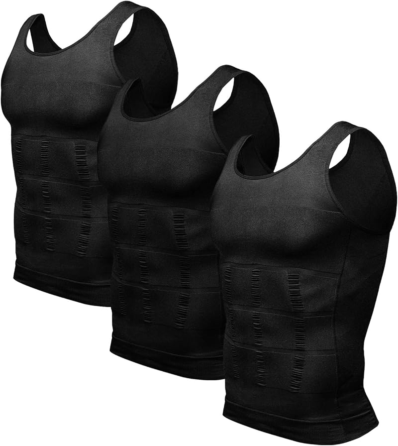 Odoland Compression Vest Men 3 Pack Slimming Shirt Black XL
