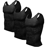 Odoland 3 Pack Men Compression Shirt Body Shapewear Base Layer Tummy Shaper Vest Tank Top